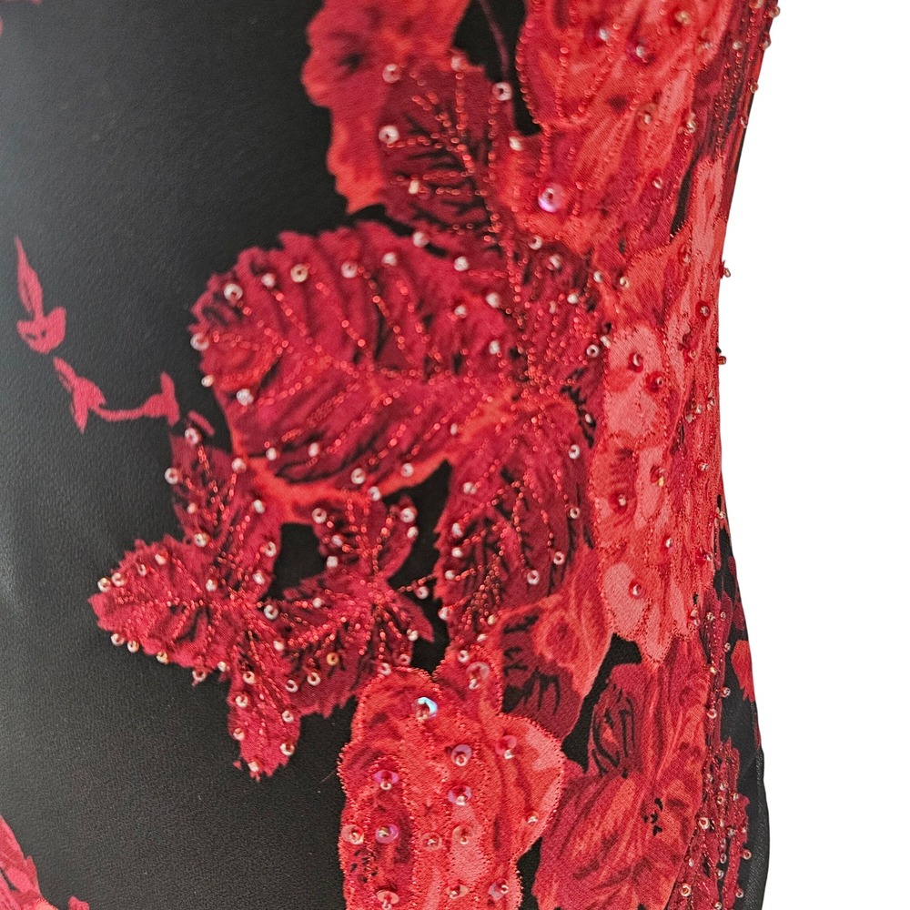 Connected Apparel Red Floral Beaded Hi Low Dress Size Small Romantic Goth Formal - Picture 7 of 12